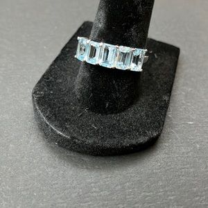 3.0 ctw Blue Topaz Rhodium Over Sterling Silver - Size 8